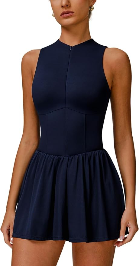 ABOCIW Womens Zip Front Tennis Dress High Neck Sleeveless Workout Golf Dresses Build in Shorts wi... | Amazon (US)