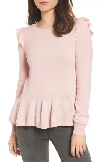 Women's Rebecca Minkoff Regina Ruffle Wool & Cashmere Sweater, Size X-Small - Pink | Nordstrom
