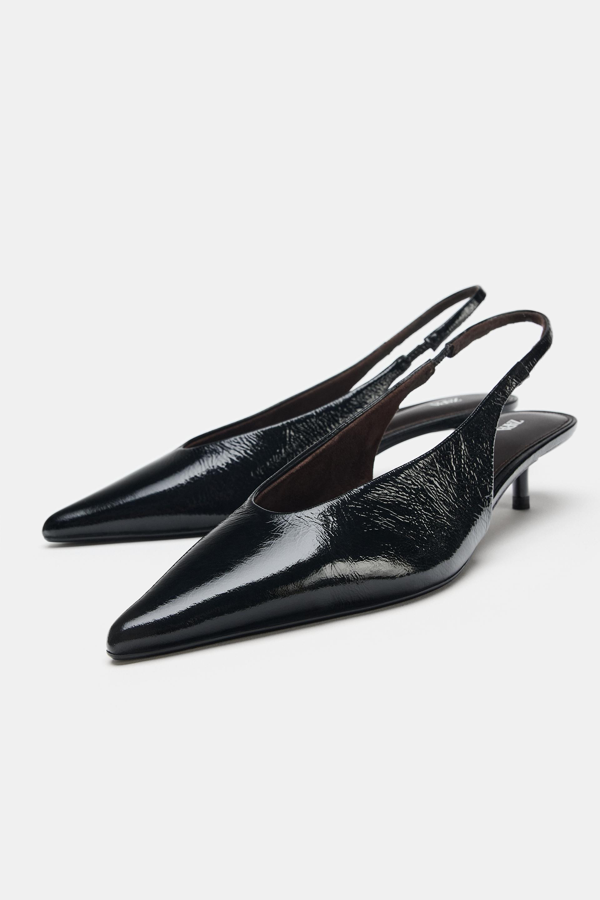 Zara - Leather Slingback Shoes - Black - 11 - Woman | Zara US