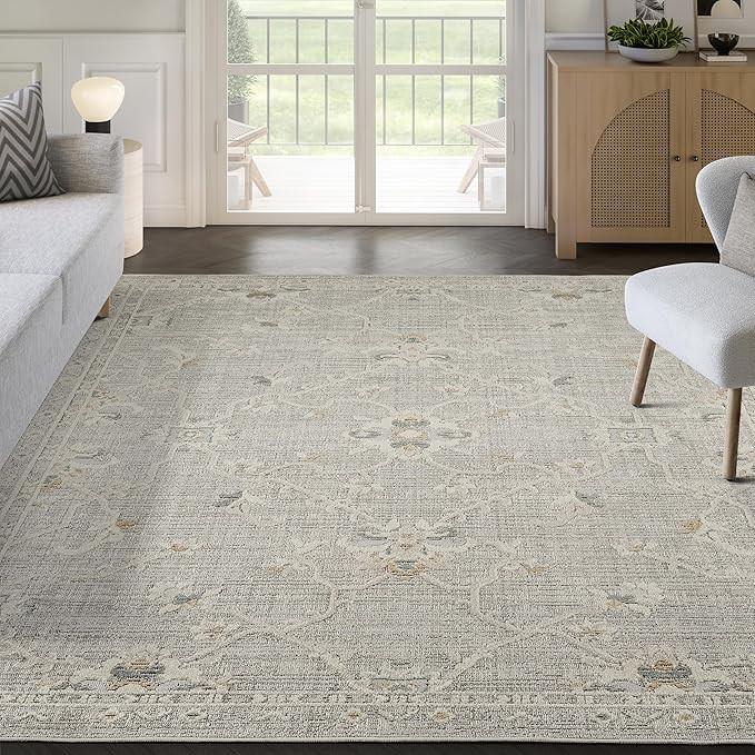 Abani Nora Collection Slate Grey Area Rug, 6' x 9' – Floral Lattice Pattern, Non-Shedding, Easy... | Amazon (US)