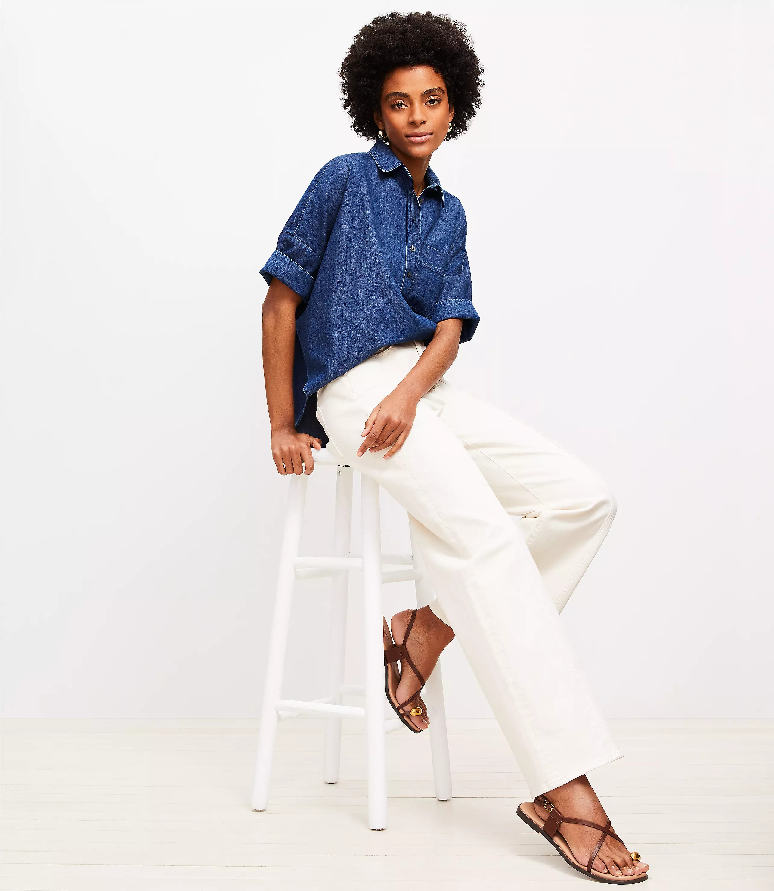 Chambray Dolman Henley Shirt | LOFT