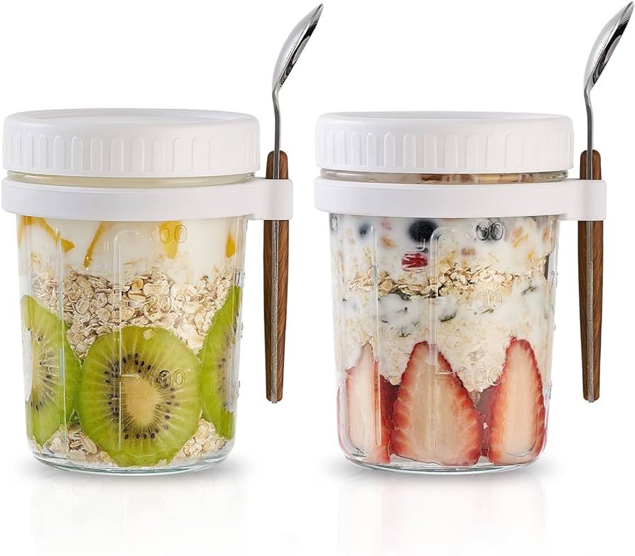 HEFBCOMK 2 Pack Overnight Oats Containers with Lids and Spoons, 14 oz Glass Mason Overnight Oats ... | Amazon (CA)