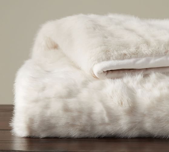 Gathered Faux Fur Throw - Ivory | Pottery Barn (US)