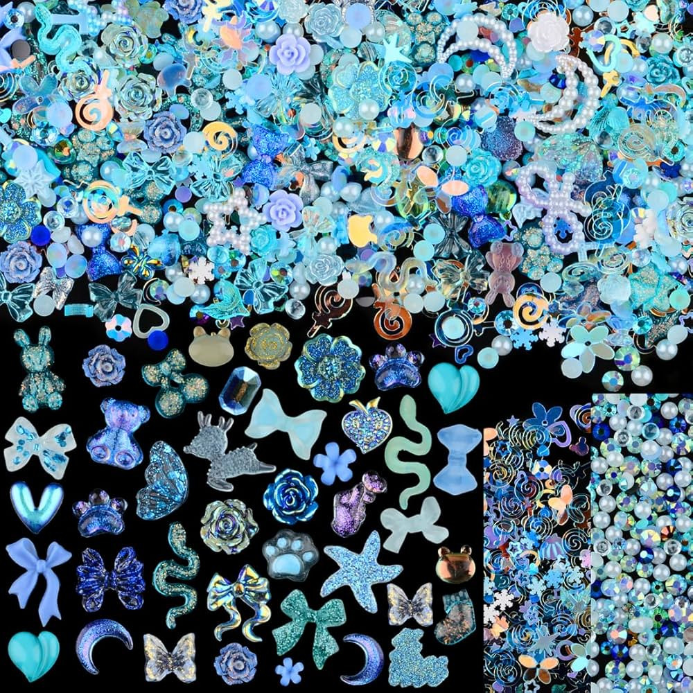 300pcs Nail Art Charms Kit,Over 100pcs Mixshape Resin Nail Gems and 100 pcs Mixed Flatback Nail R... | Amazon (US)
