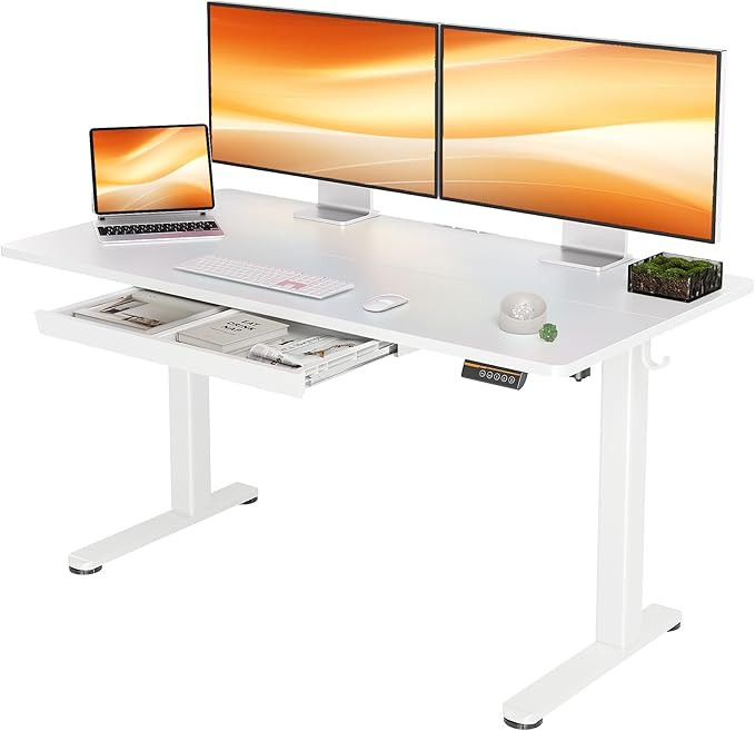 YDN Standing Desk with Drawers, 55 x 24 Inch White Standing Desks Electric Adjustable Height Desk... | Amazon (US)