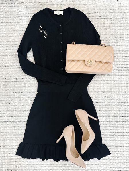 Winter outfit with black sweater dress paired with pumps and accessories for a chic look. Can be dressed warmer with tights and a coat! Love this for workwear, holiday outfits and more 

#LTKstyletip #LTKworkwear #LTKSeasonal