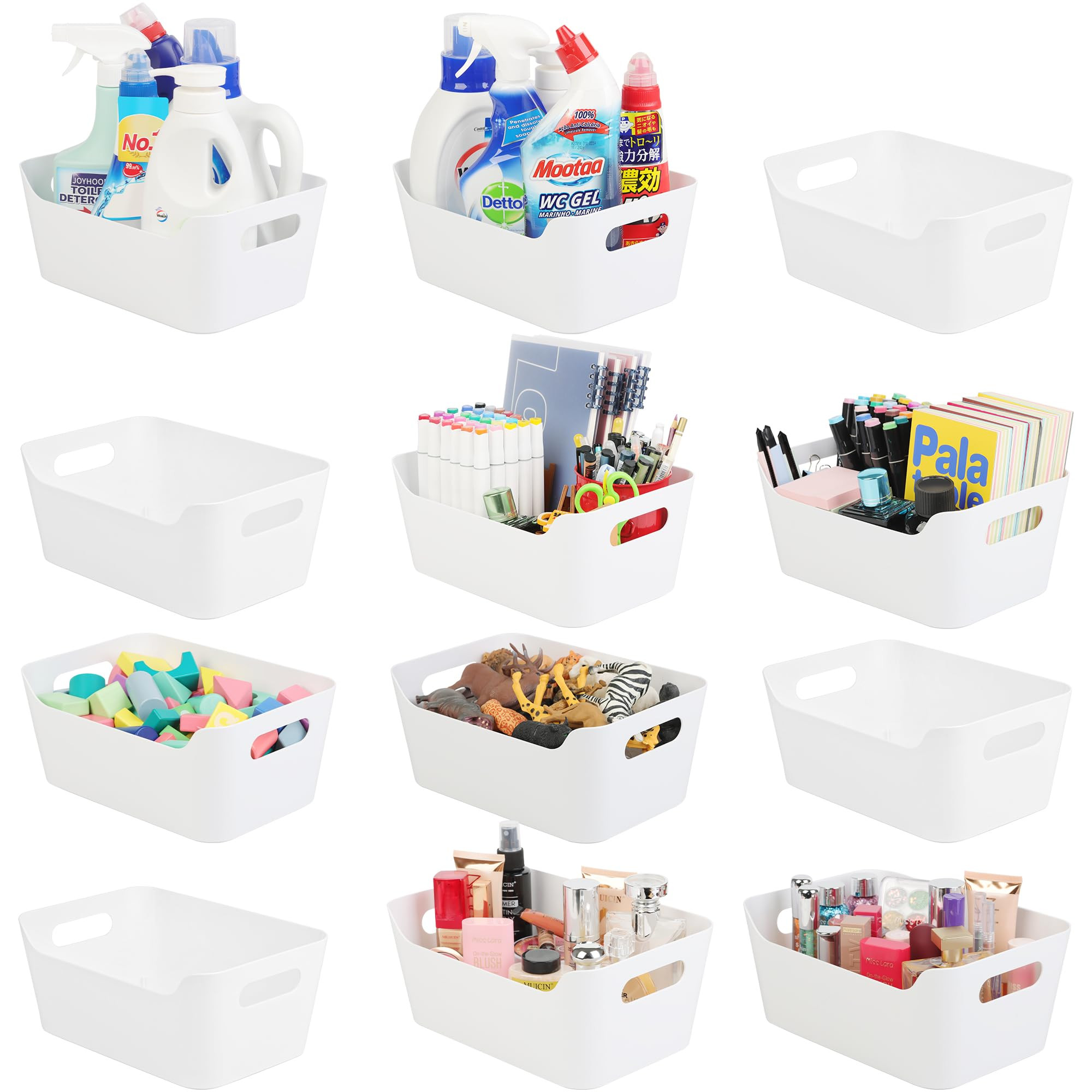 Tiawudi 12 Pack Storage Bins, Plastic Storage Containers, Multi-Use White Organizer Bins for Cabi... | Amazon (US)