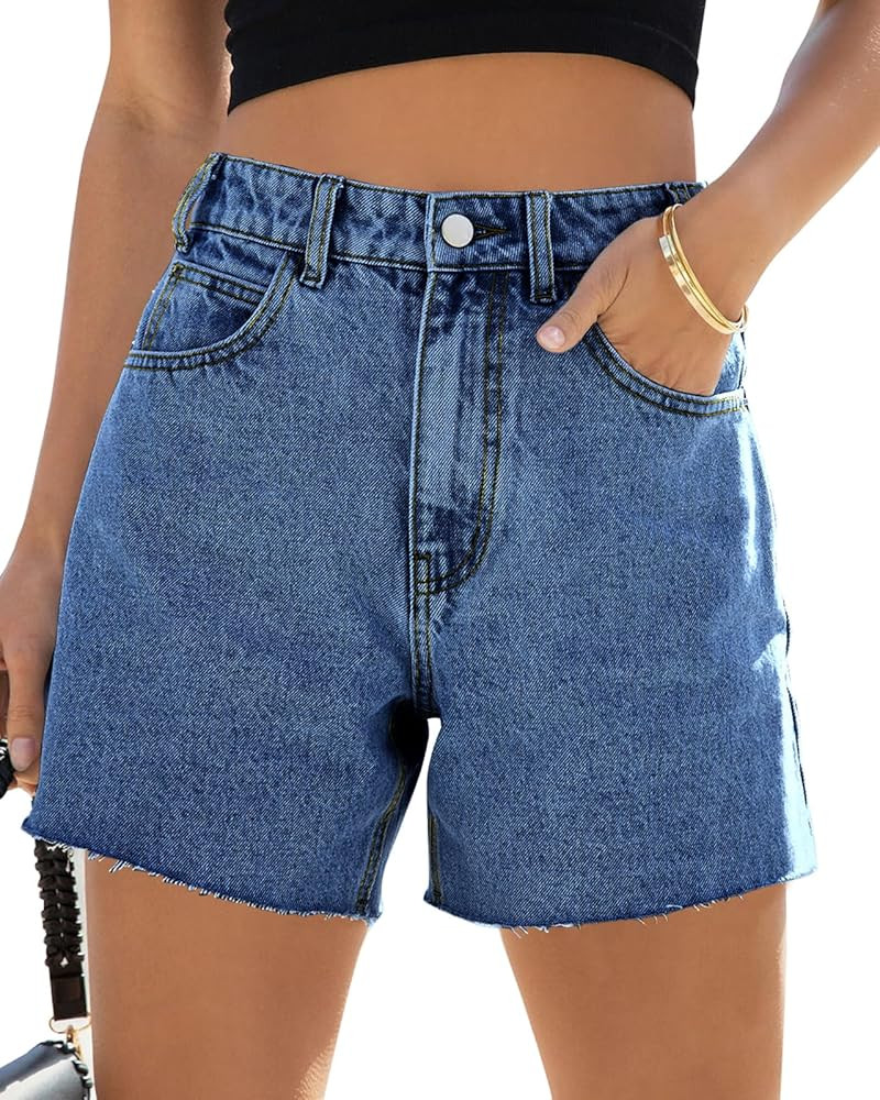 Cicy Bell Womens High Waisted Jean Shorts Summer Baggy Stretchy Straight Leg Raw Hem Mom Denim Sh... | Amazon (US)
