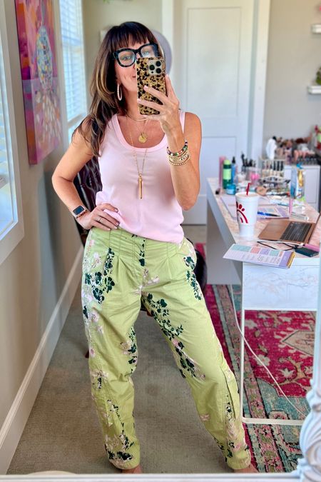 Floral pants 🌸 + simple tank = Cute summer vibes // wearing a small in Free People pants and medium in shrunken tank 

#LTKFindsUnder100 #LTKStyleTip #LTKOver40