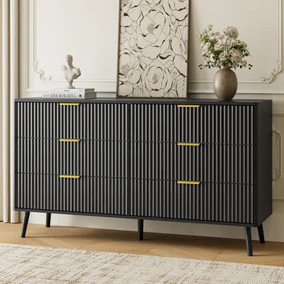 Fluted 6-Drawer Double Dresser For Bedroom, 55.1" Modern Chest Of Drawers With Deep Drawers, Curved Profile Design, Wood Drawer Organizer For Living R | Wayfair North America