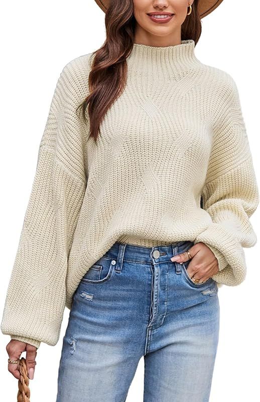 GRACE KARIN Women's 2023 Oversized Sweater Drop Shoulder Long Sleeve Mock Neck Loose Ribbed Slouc... | Amazon (US)