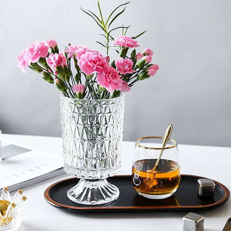 Glass Vase, Embossed Big Base Vase, Flower Vase Decorative for Home Office Wedding Holiday Party ... | Amazon (US)