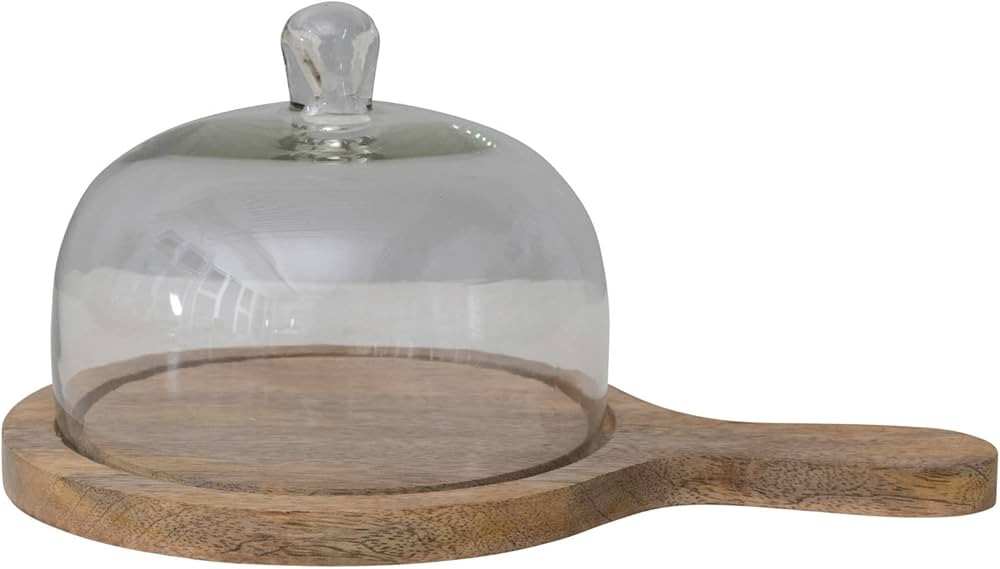Creative Co-Op Mango Wood Serving Tray with Glass Cloche and Handle, Set of 2 Pieces, Natural, 12... | Amazon (US)
