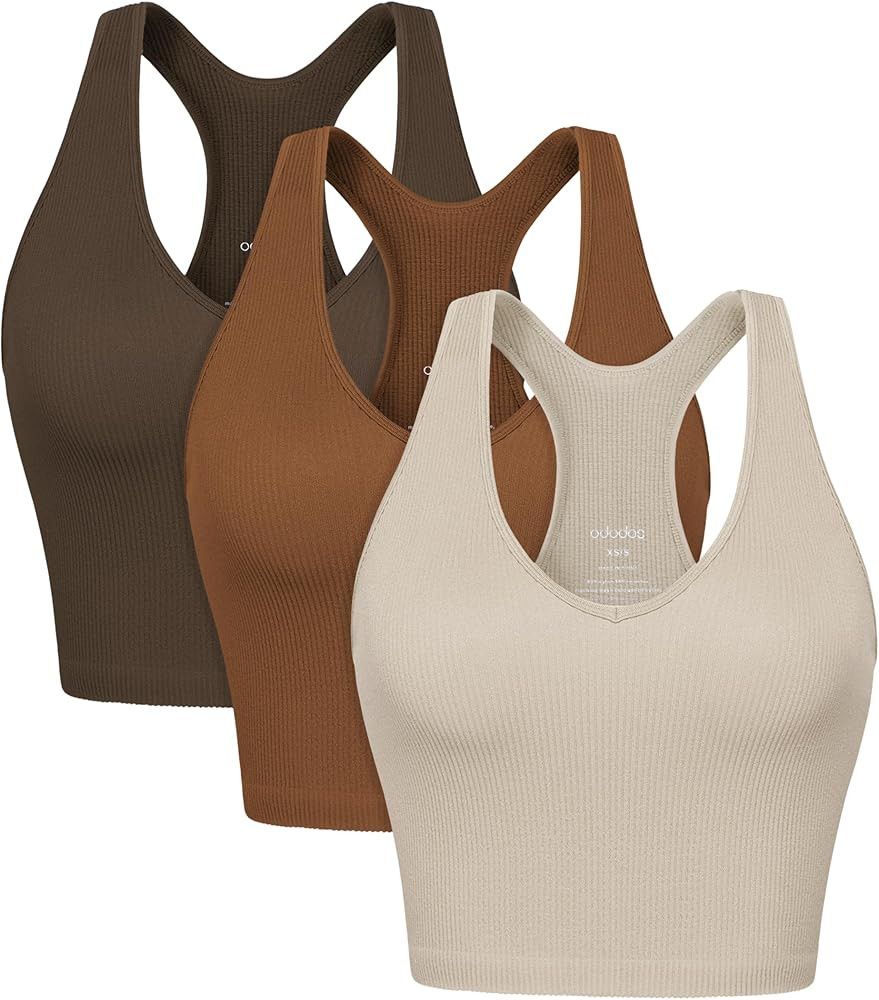 ODODOS 3-Pack Seamless Racerback Crop Tank for Women Ribbed Knit Soft Crop Tops | Amazon (US)