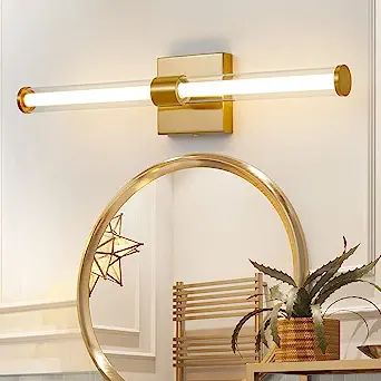 Gold Bathroom Vanity Light Fixtures, LED Brass Wall Sconce Over Mirror with Clear Glass Shade 22.... | Amazon (US)