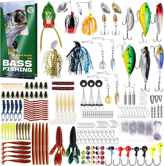 322-Piece Fishing Lures Kit - Buzz Bait/Spinner Baits/Jig/Frog, Fishing Tackle Box with Tackle In... | Amazon (US)