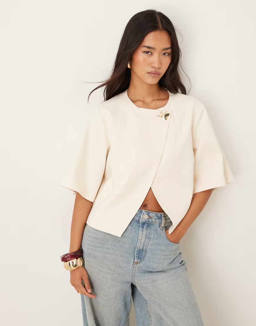 ASOS DESIGN tailored gold button top in buttermilk-White | ASOS (Global)
