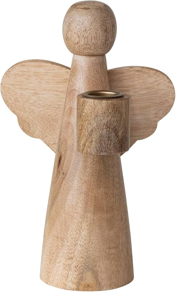 Creative Co-Op Mango Wood Angel Taper Candleholder, Natural | Amazon (US)