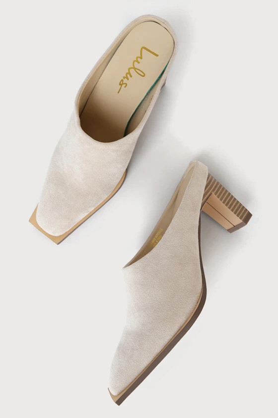Zelah Ivory Suede Square Toe Mules | Lulus (US)