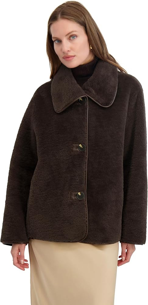 TAHARI womens Faux Shearling Jacket With Pu Trim, Button Closure, Unlined | Amazon (US)