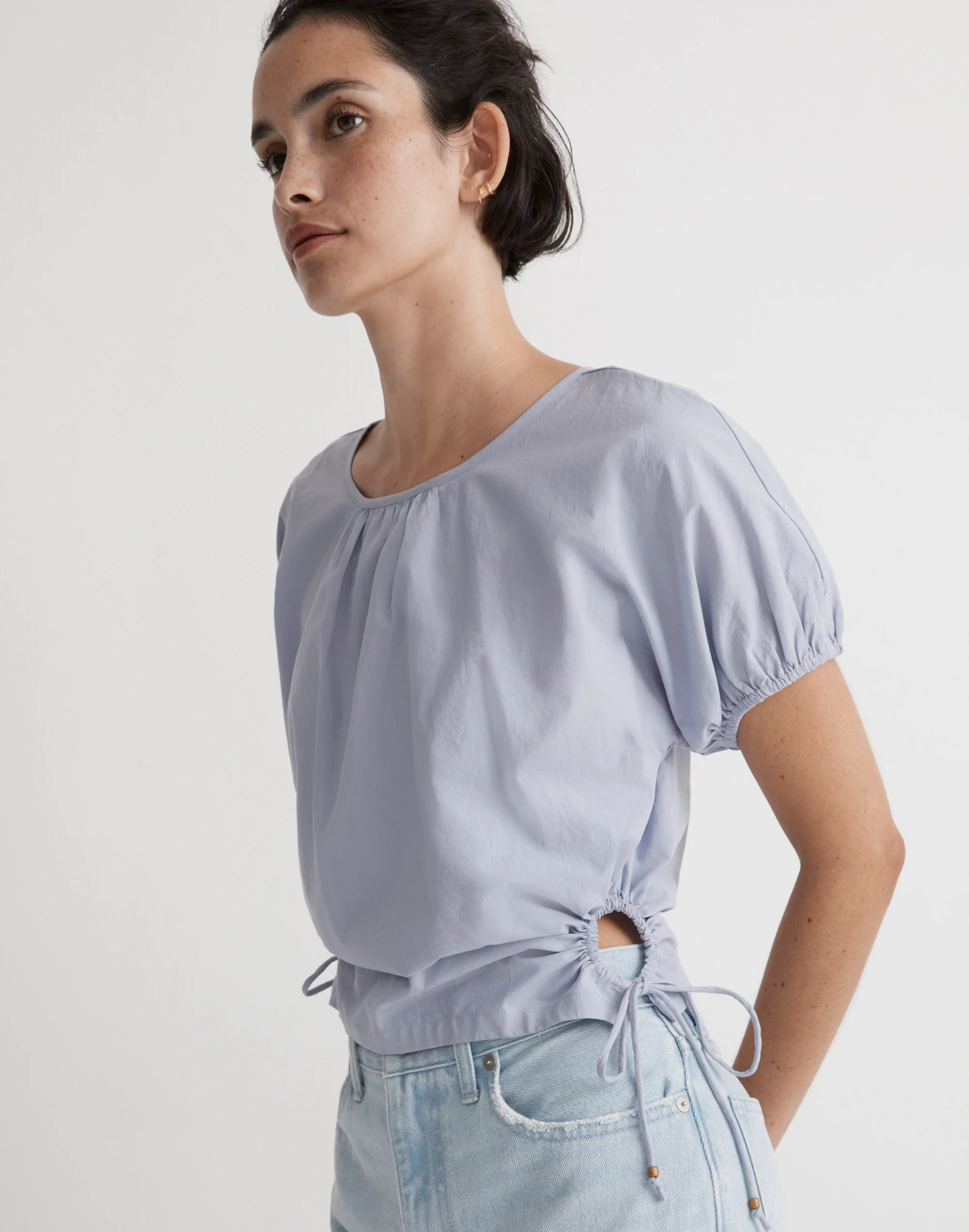 Embroidered Poplin Puff-Sleeve Cutout Crop Top | Madewell