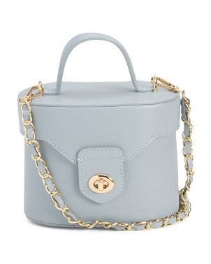 Made In Italy Leather Round Vanity Case With Shoulder Strap | Handbags | Marshalls | Marshalls