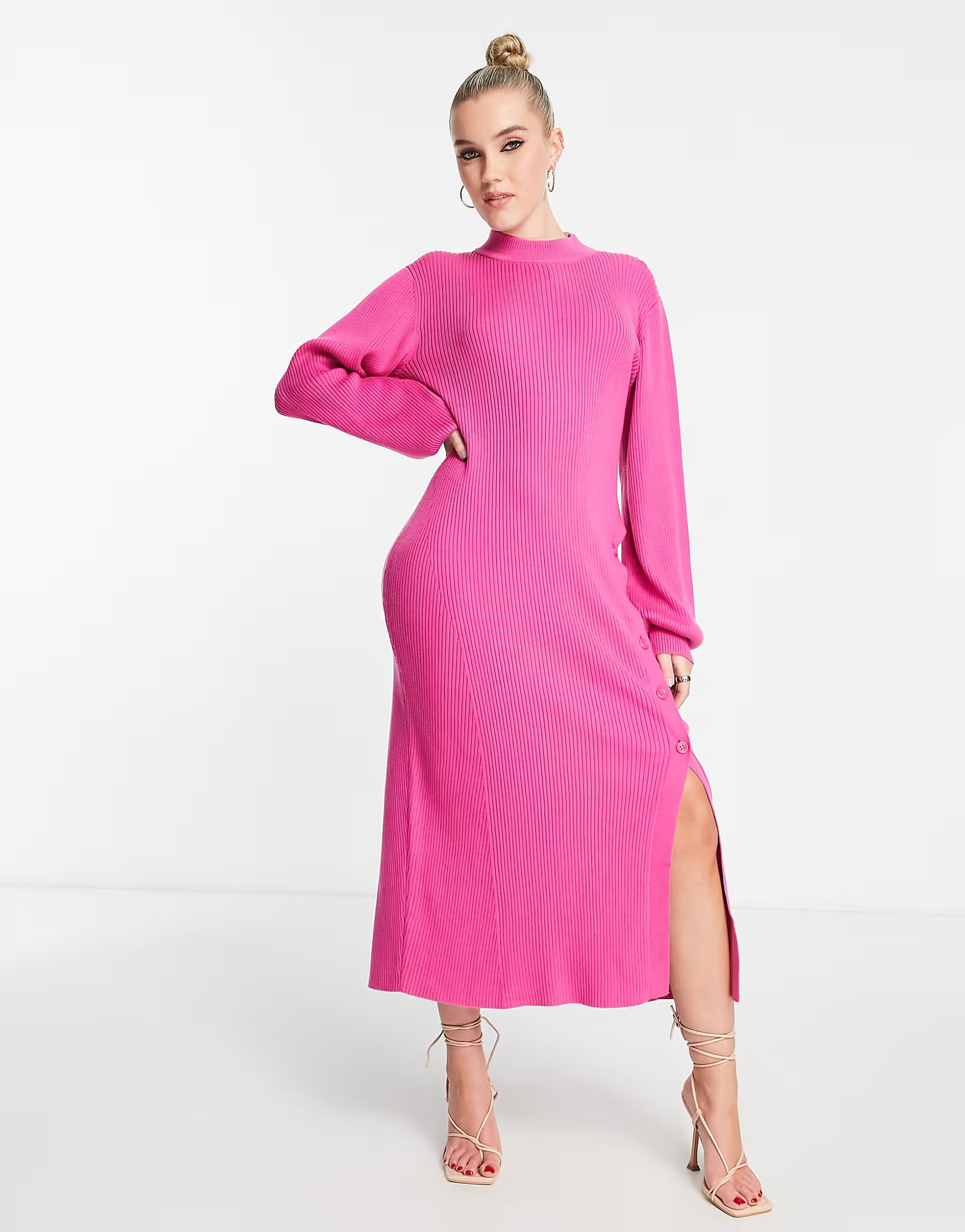 & Other Stories knitted midaxi dress with button detail split in pink | ASOS (Global)