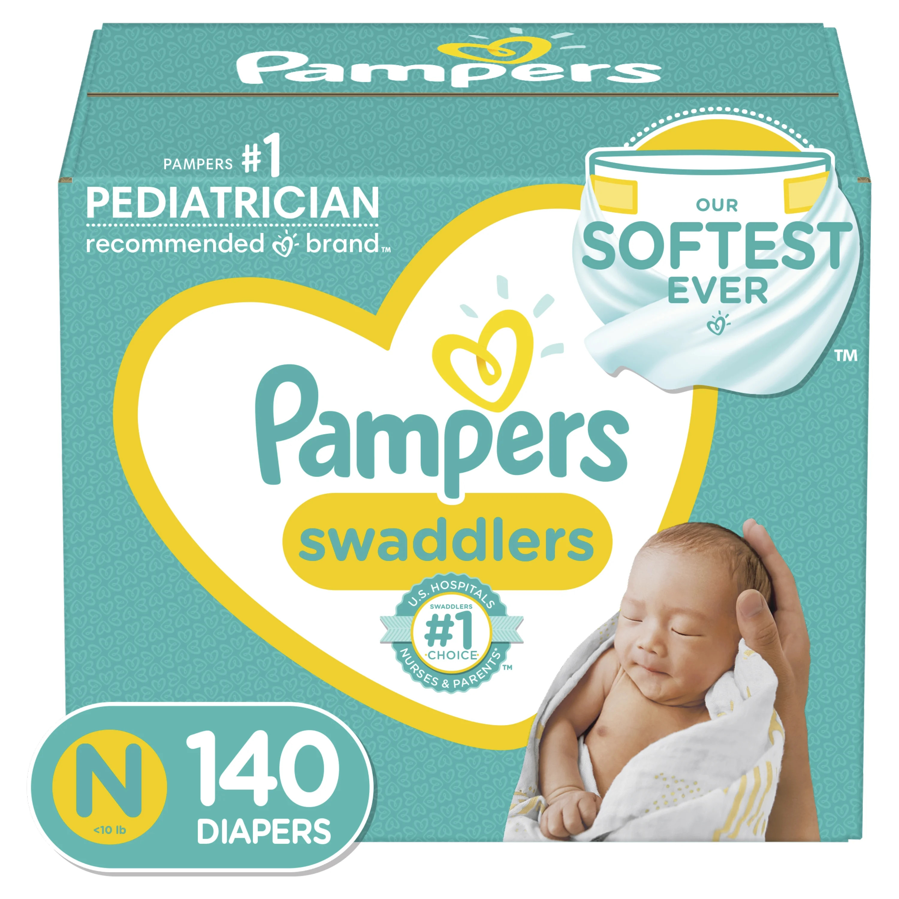 Pampers Swaddlers Newborn Diapers, Soft and Absorbent, Size N, 140 Ct | Walmart (US)
