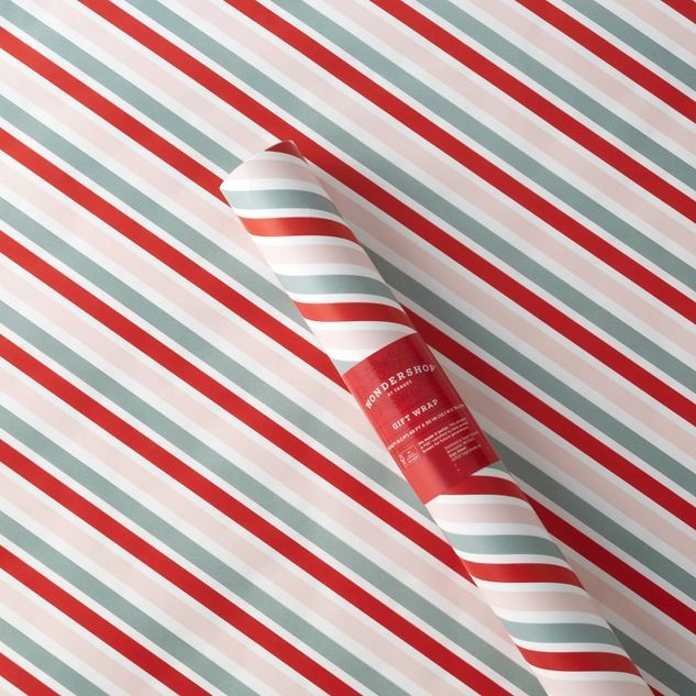 100 sq ft Diagonal Striped Gift Wrap Red/Pink/Green - Wondershop™ | Target