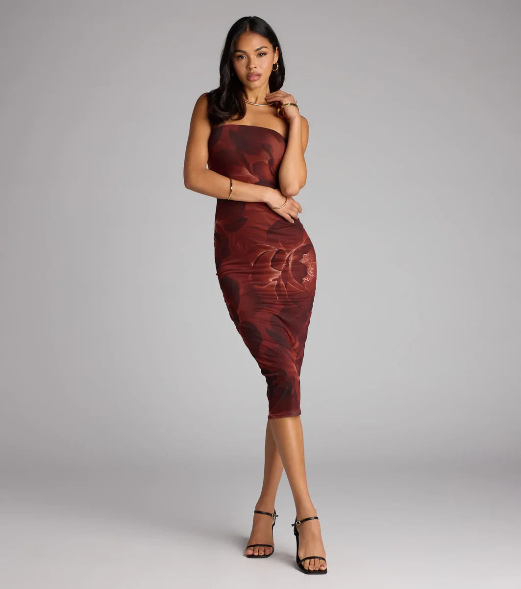 Chic Glimpse Floral Tube Midi Dress | Windsor Stores