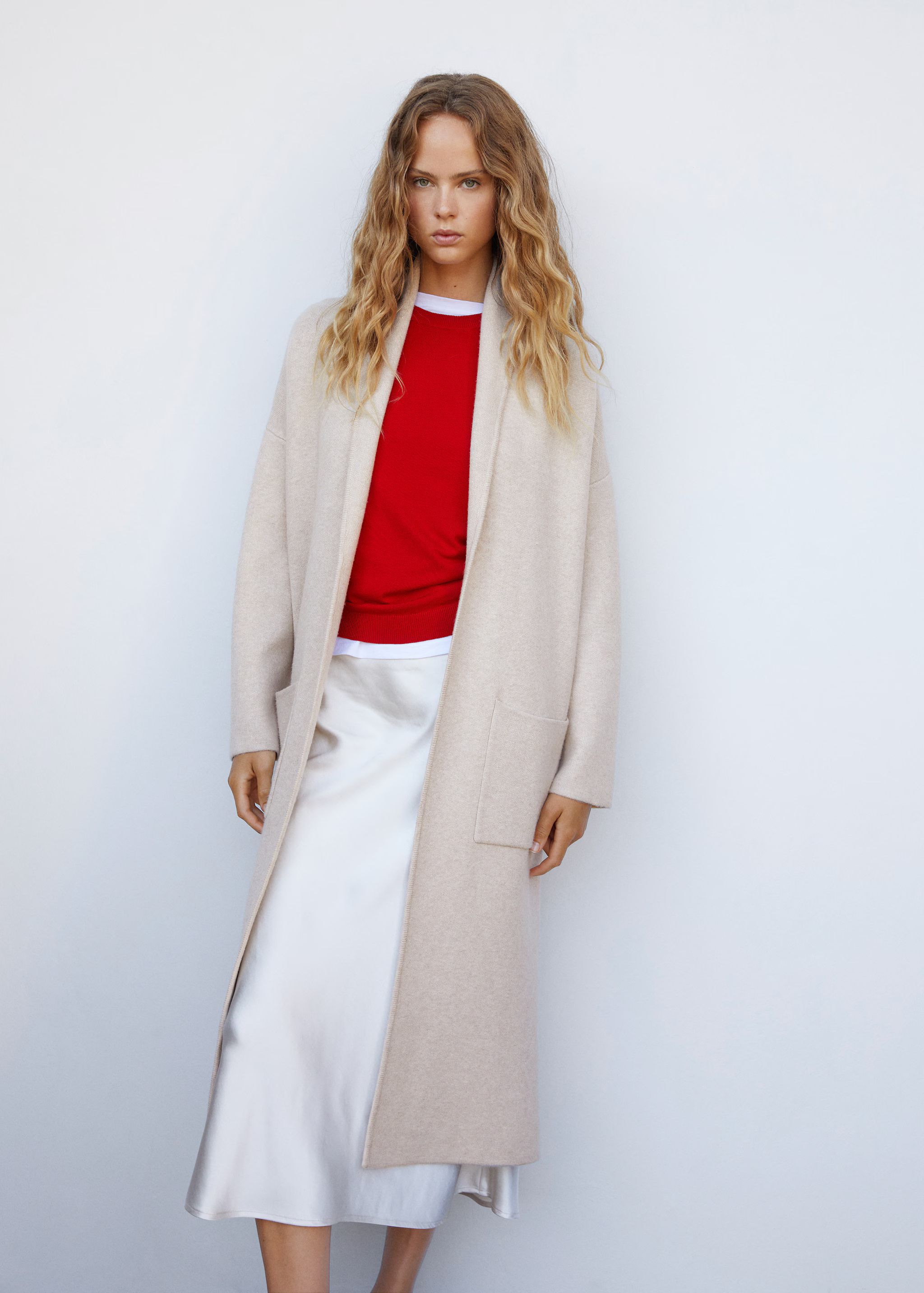 Oversized knitted coat with pockets - Woman | MANGO USA | MANGO (US)