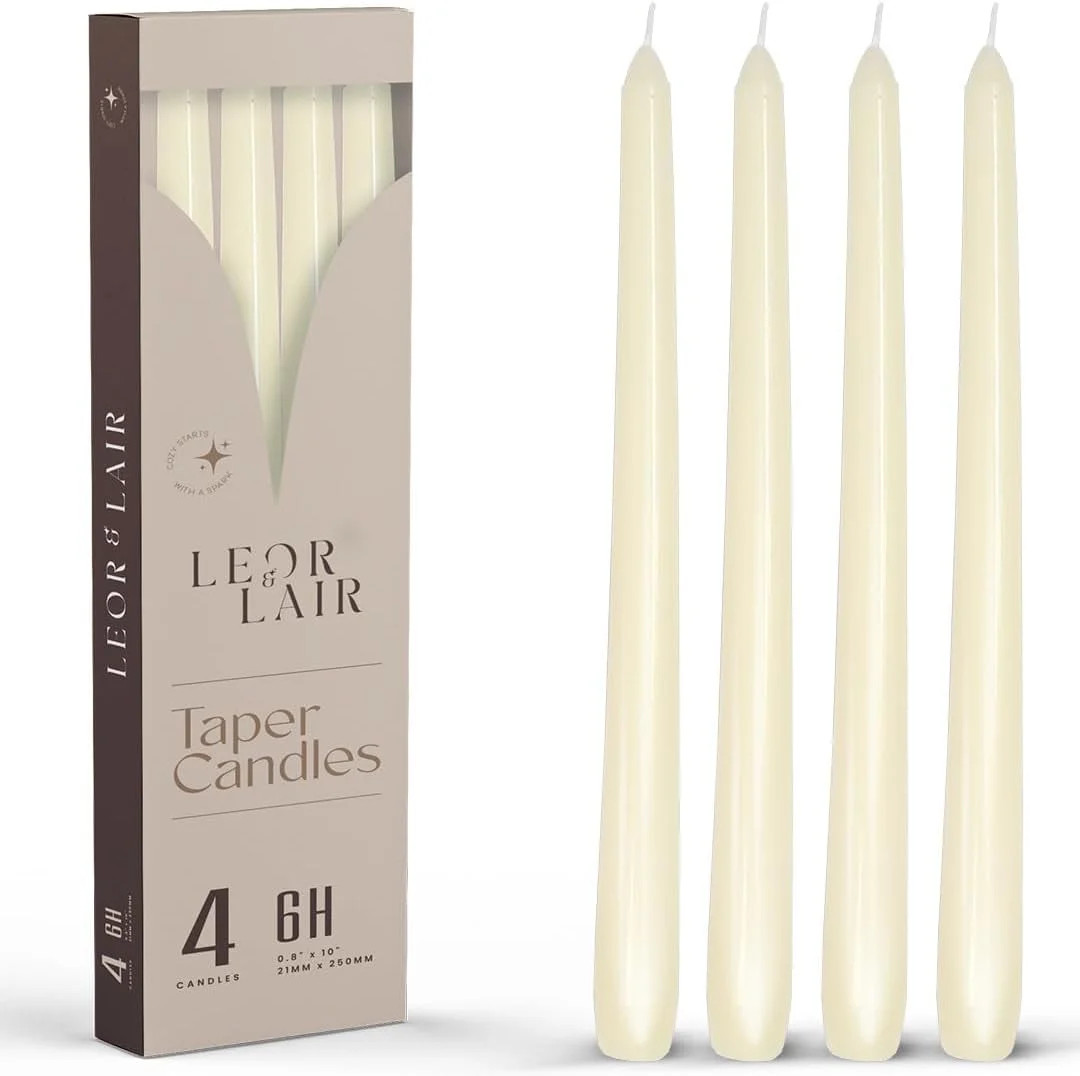 Leor & Lair Ivory Taper Candles - 4 Pack 10" Cream Candlesticks for Home, Holiday, Wedding | Walmart (US)