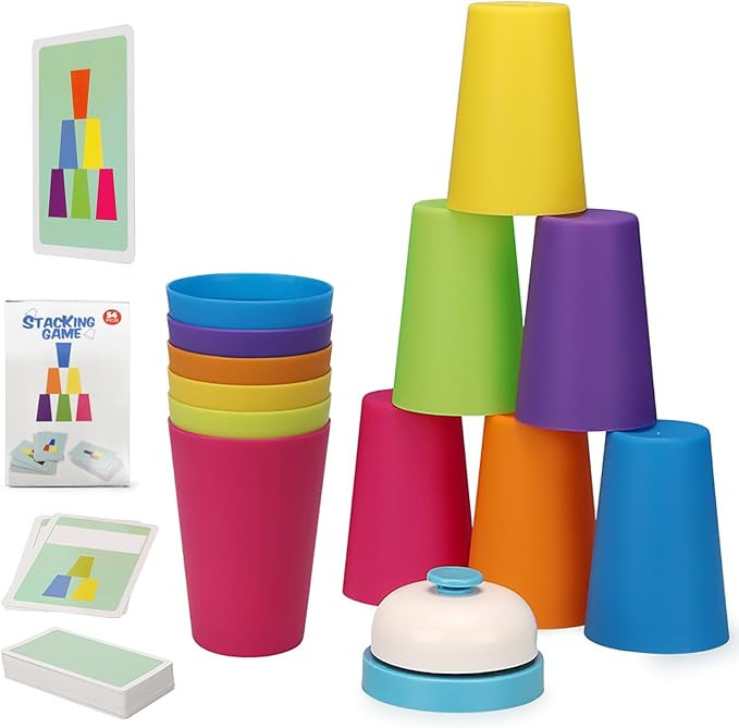 Battle Stacking Cups (54 Cards, 12 Cups, 1 Bell) - Color Sorting Cognitive Training Table Game, P... | Amazon (US)