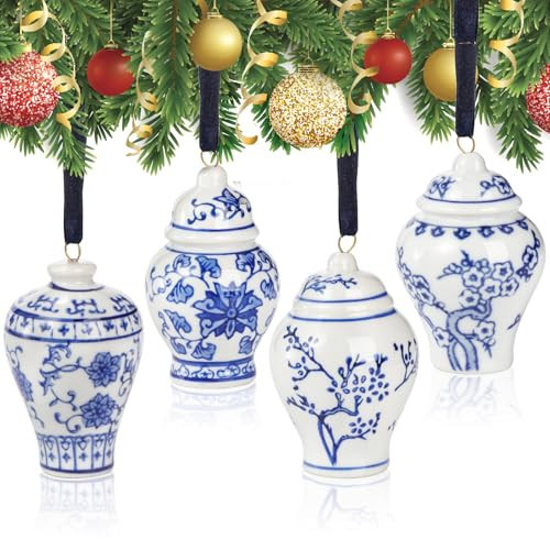 Goaste 4 Pack Mini Ginger Jar Ornaments, Christmas Hanging Pendant, Chinoiserie Ceramic Hanging Ornaments, Blue and White Porcelain Christmas Tree Decor for Christmas, Home Decoration | Amazon (US)