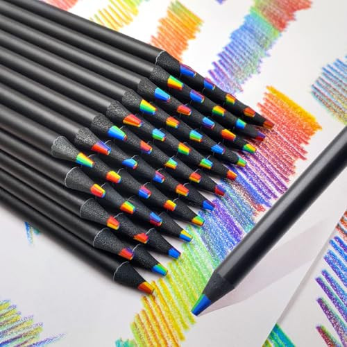 TONEDY Art Supplies for Kids and Adults, 7 Color in 1 Black Wooden Rainbow Colored Pencils Pre-sharpened for Coloring Books, Easter Basket Stuffers, Drawing, Sketching (10pcs) | Amazon (US)