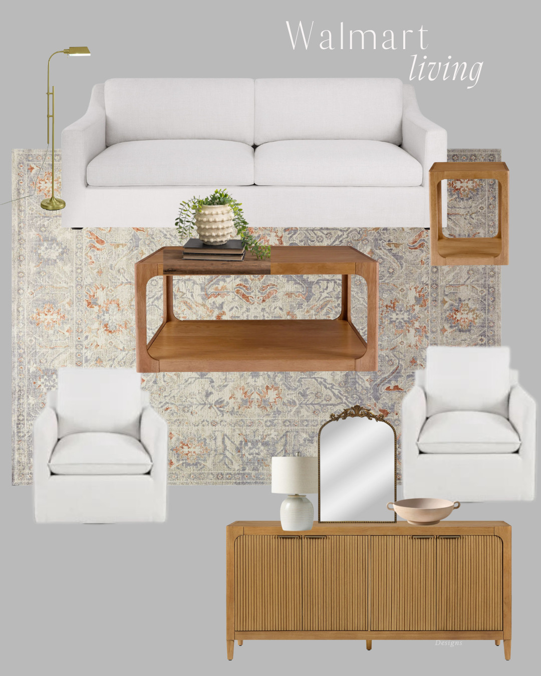 Walmart neutral living room, sofa, accent chair, coffee table, sofa table, end table, vintage rug, white sofa, slipcover sofa 

 #LTKSeasonal #LTKHome #LTKSaleAlert