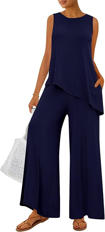 Amazon.com: PRETTYGARDEN Women's 2026 Two Piece Matching Lounge Sets Asymmetrical Split Tank Tops... | Amazon (US)