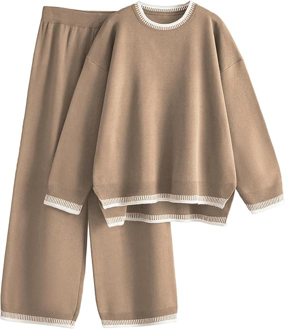 Lentta Women's 2 Piece Sweater Sets Outfits Long Sleeve Knit Pullover Tops Wide Leg Pants Lounge ... | Amazon (US)