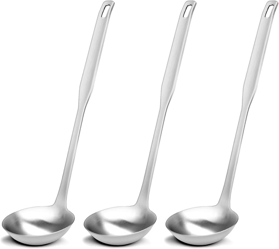 3 Pack Premium Stainless Steel kitchen Ladles, Heavy-Duty Metal Soup Ladles, Gravy Ladle Cooking ... | Amazon (US)