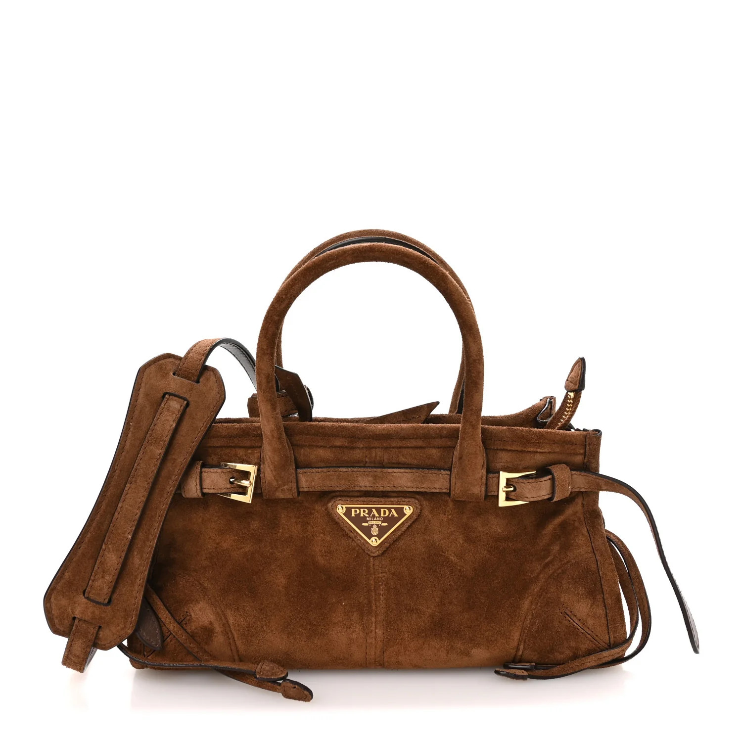 Prada Suede Triangle Mini Bonnie Shoulder Bag Cacao 1920165 | FASHIONPHILE (US)