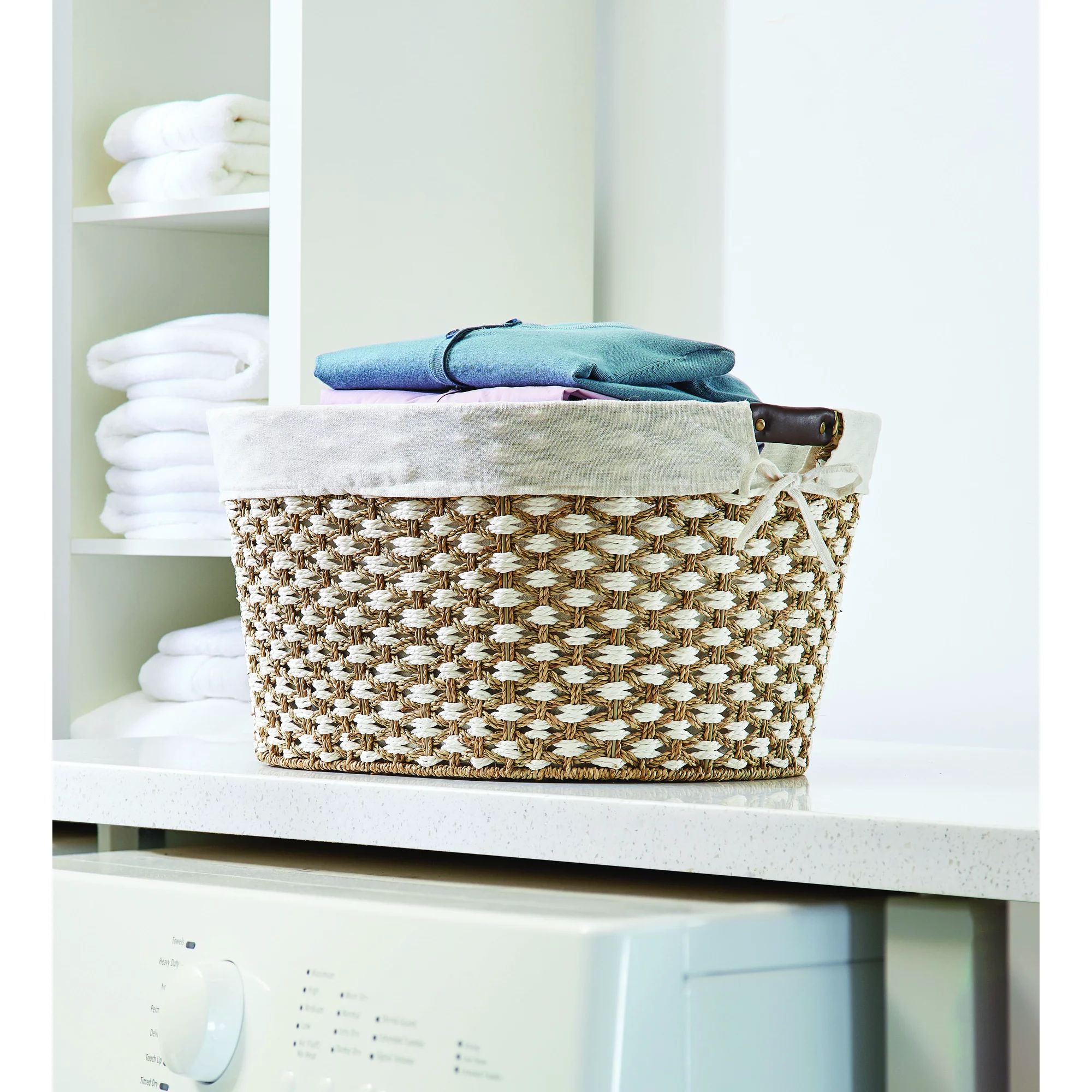 Better Homes & Gardens Seagrass Laundry Basket- Natural and White | Walmart (US)