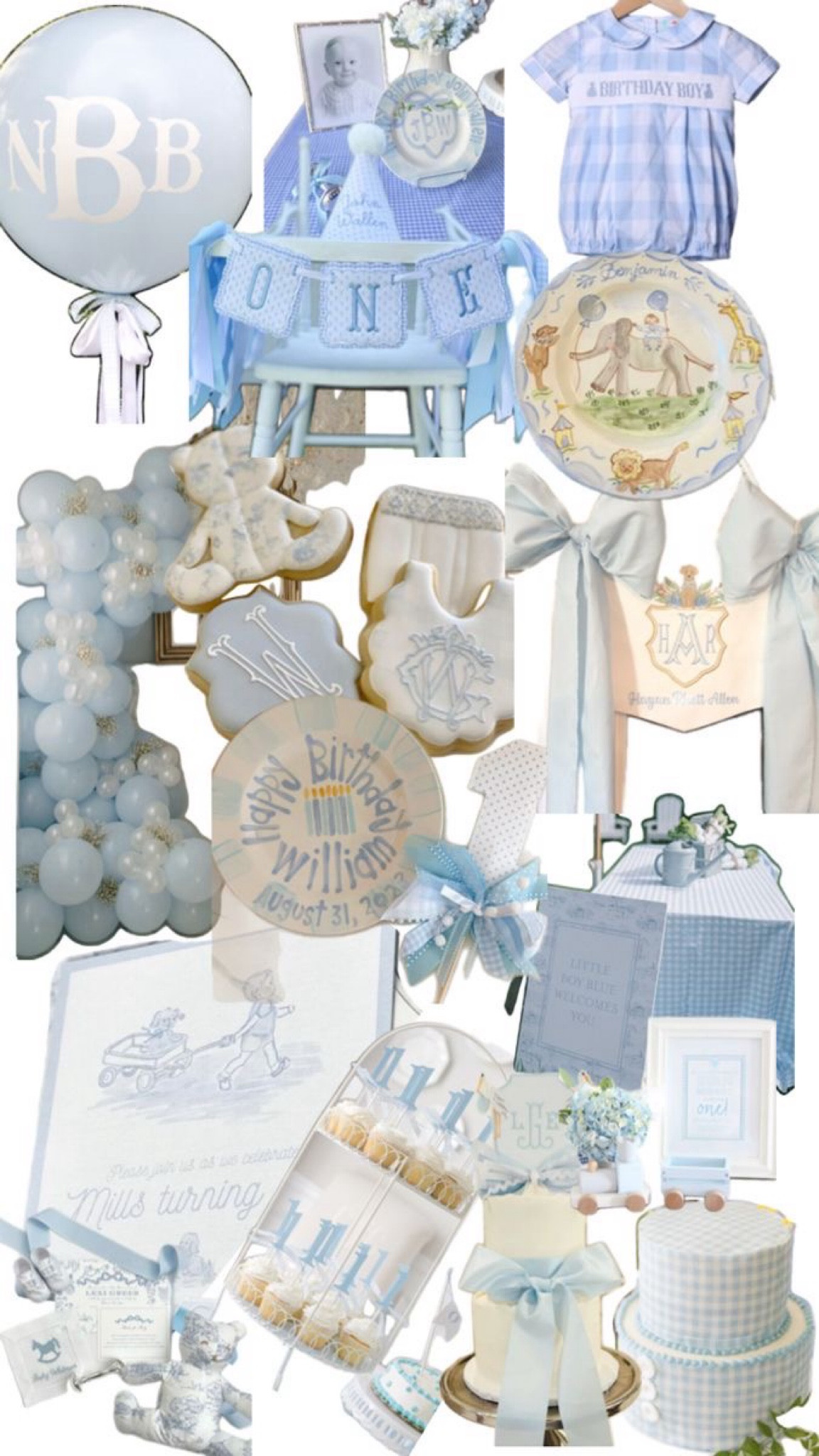 Baby boy classic blue and white first birthday inspo 
