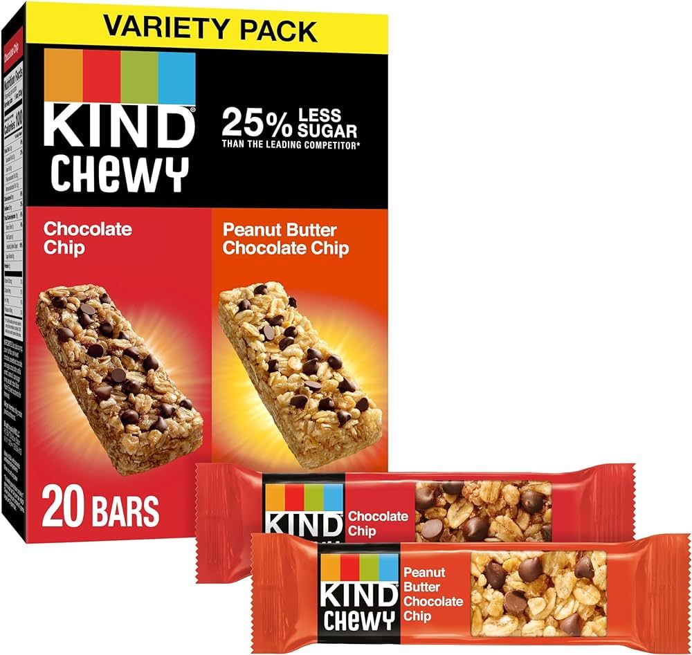 KIND Chewy Granola Bars, Chocolate Chip and Peanut Butter Chocolate Chip, Variety Pack, 100% Whol... | Amazon (US)