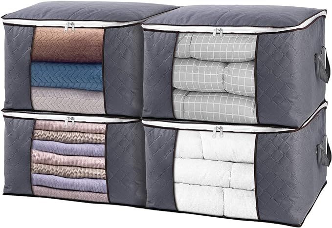 SGHUO Foldable Comforter Storage Bag, 4 Pack Large Organizers for Blankets, Pillow, Quilts, Linen... | Amazon (US)