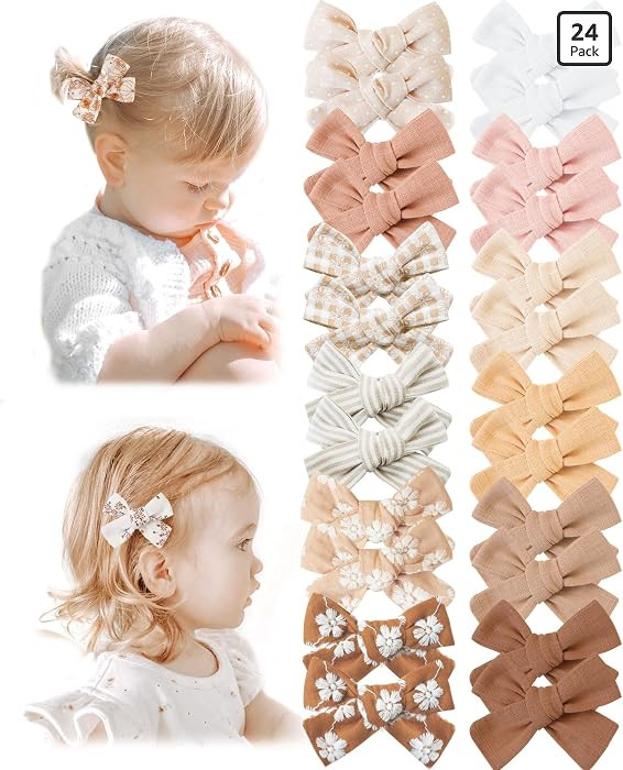24 Pack Baby Hair Bows for Girls, Toddler Hair Clips in Paris | Amazon (US)