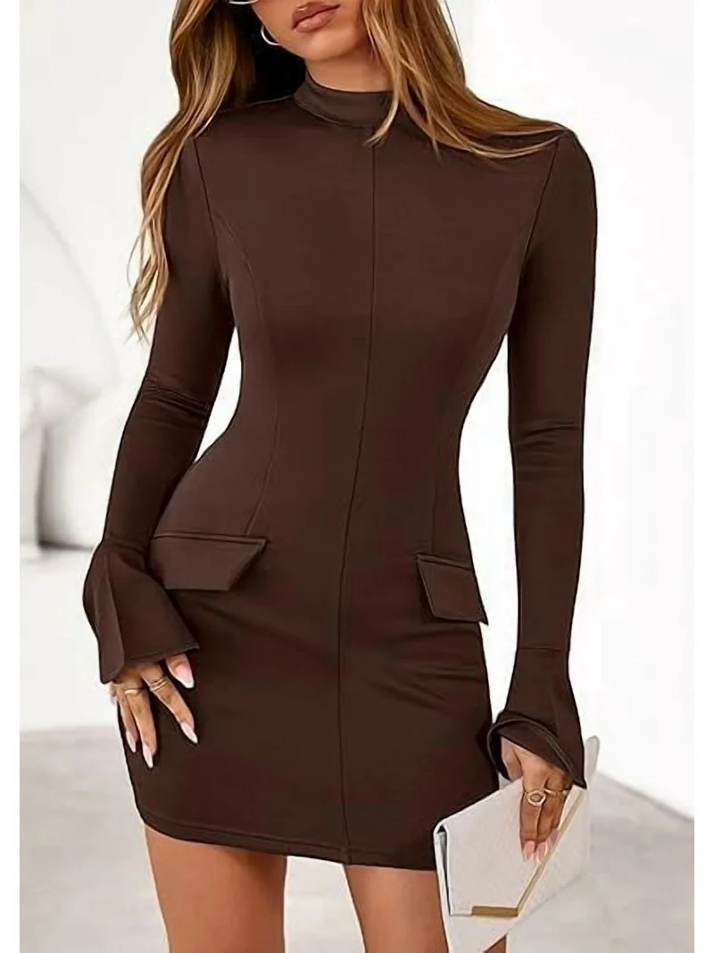 PRETTYGARDEN Women's Fall Short Formal Dresses Long Sleeve Mock Neck Elegant Wedding Guest Party ... | Walmart (US)