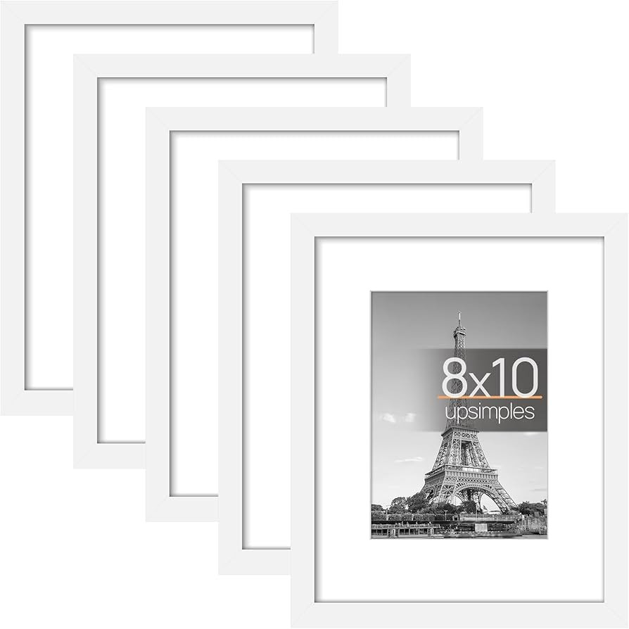 upsimples 8x10 Picture Frame Set of 5, Display Pictures 5x7 with Mat or 8x10 Without Mat, Wall Ga... | Amazon (US)