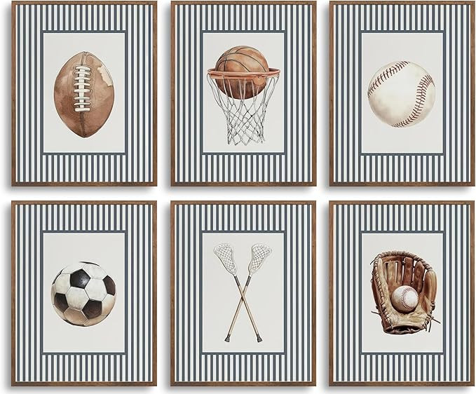 Amazon.com: BVVEYKXX 6Pcs Vintage Sports Themed Wall Art Retro Ball Sports Posters for Boy's Room... | Amazon (US)
