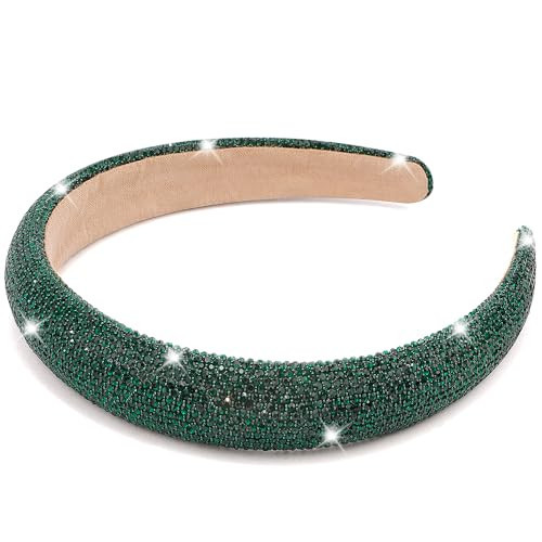 AHONEY Green Rhinestone Headband for Women Girls, Crystal Headband Green Headpiece Wide Head Band for Women's Hair Christmas Gifts Hair Accessories | Amazon (US)