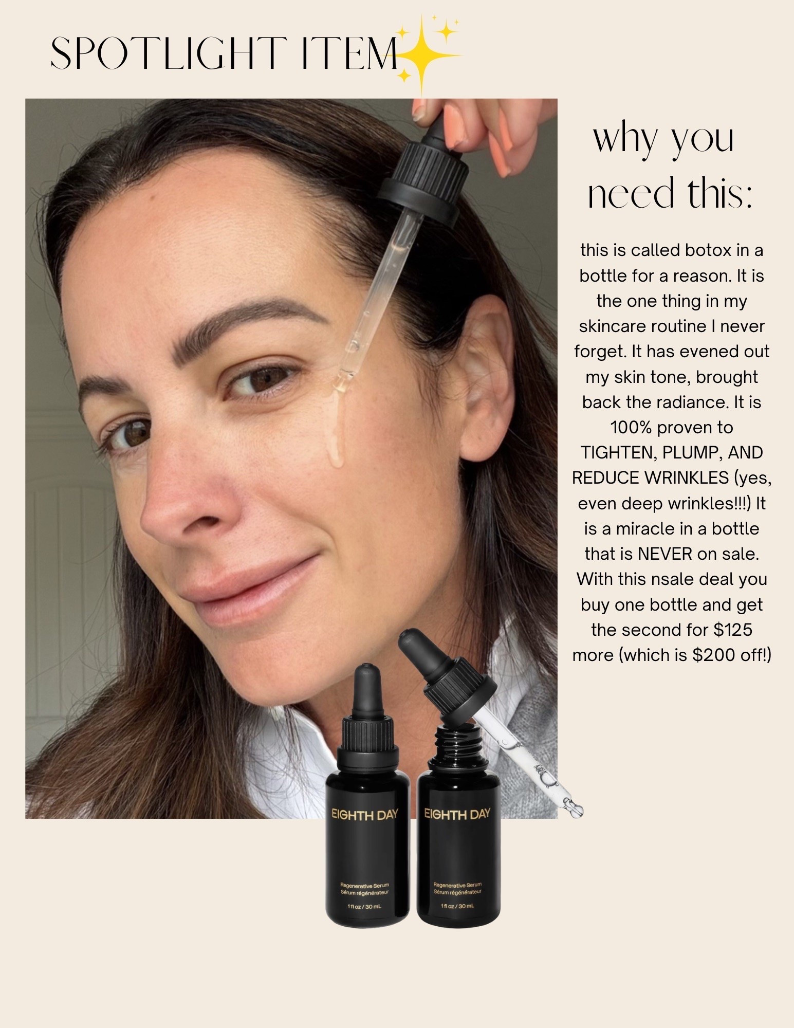 The Nordstrom anniversary sale is here and you can get this Botox in a bottle now on sale! It tightens , plumps, and reduces wrinkles, and it never goes on sale! ￼

#LTKgrwm #LTKSaleAlert #LTKBeauty